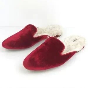 Ruby red phoebe velvet mules by Birdies